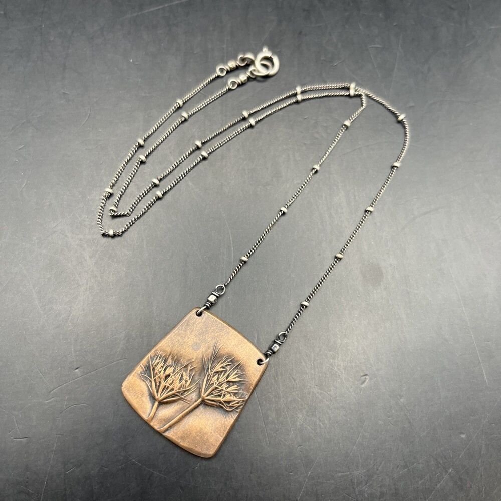 Two Tone Flower Pendant Necklace Thistle ? Copper Silver Tone Marked 925 Floral